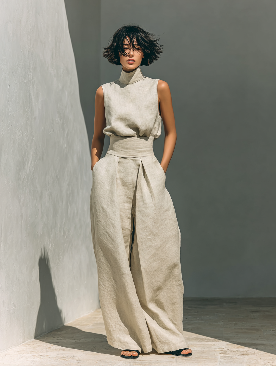 CONJUNTO DE BLUSA SIN MANGAS Y PANTALONES ANCHOS PARA MUJER