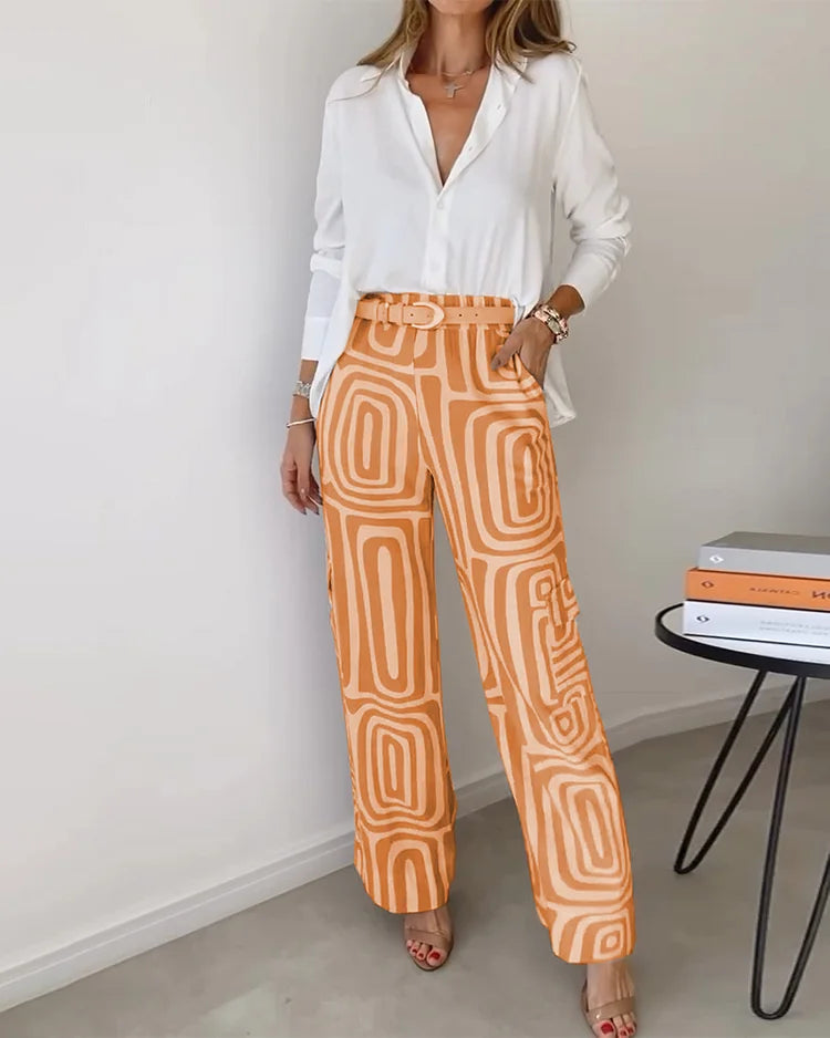 BLANCA - ELEGANTE CONJUNTO BLUSA Y PANTALON