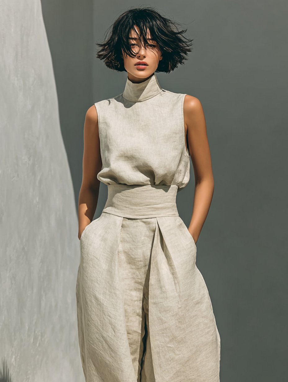 CONJUNTO DE BLUSA SIN MANGAS Y PANTALONES ANCHOS PARA MUJER