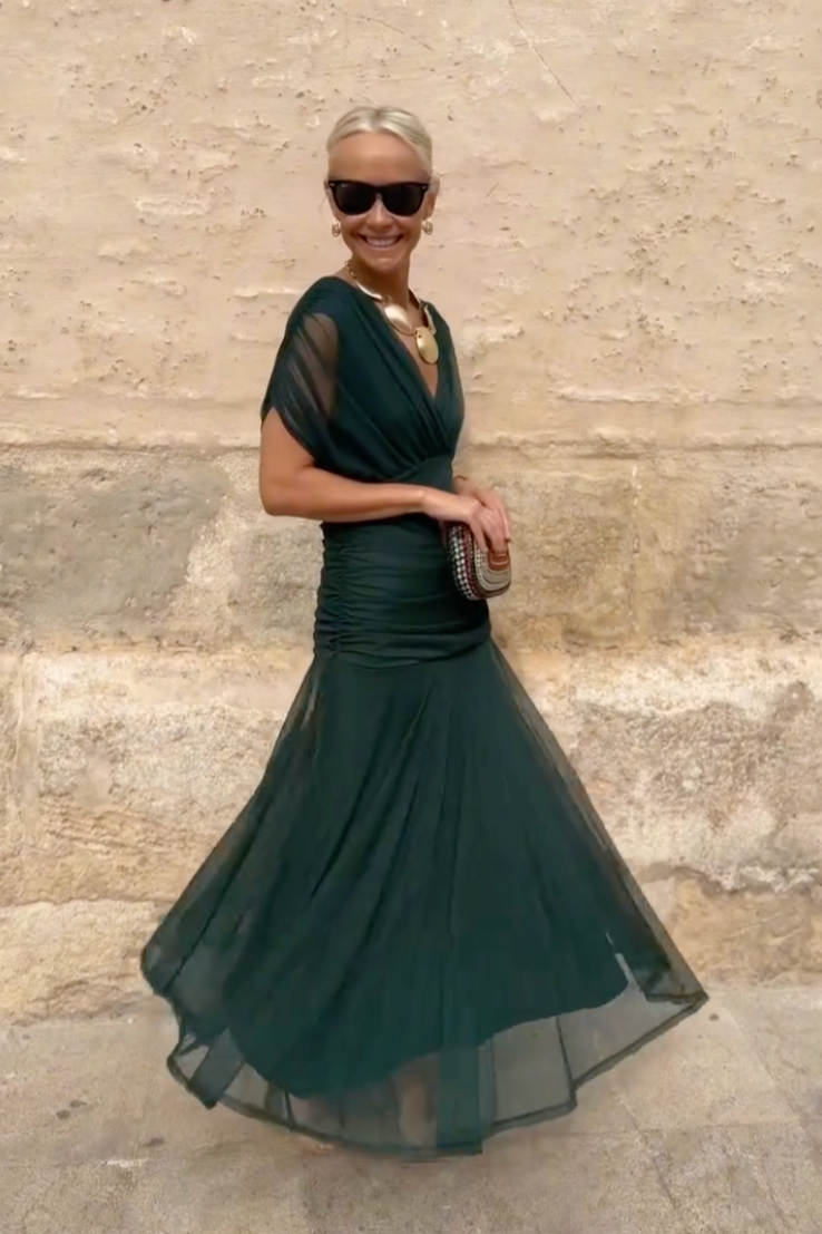 LUISA - ELEGANTE VESTIDO LARGO DE FIESTA CON ESCOTE EN V