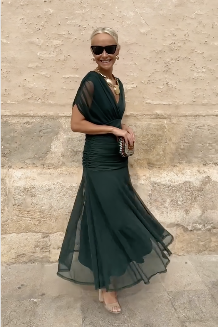 LUISA - ELEGANTE VESTIDO LARGO DE FIESTA CON ESCOTE EN V
