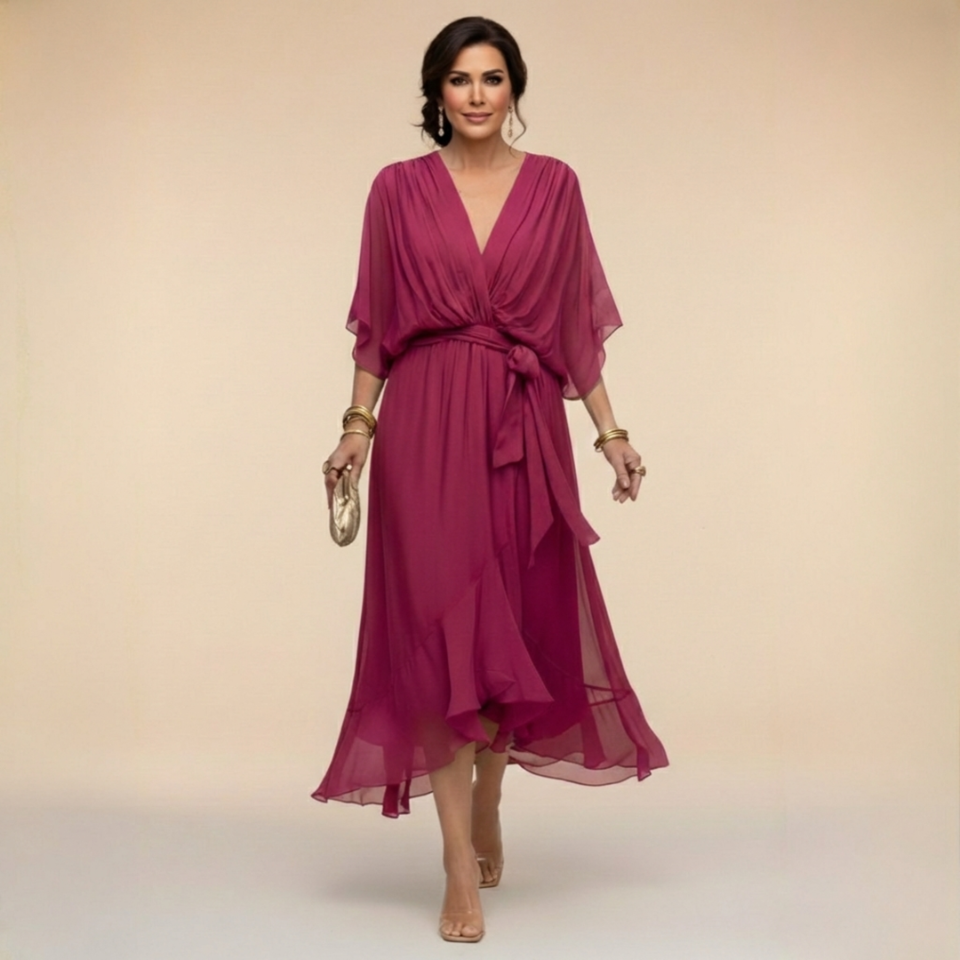 MONICA - VESTIDO DE GASA CON ESCOTE EN V