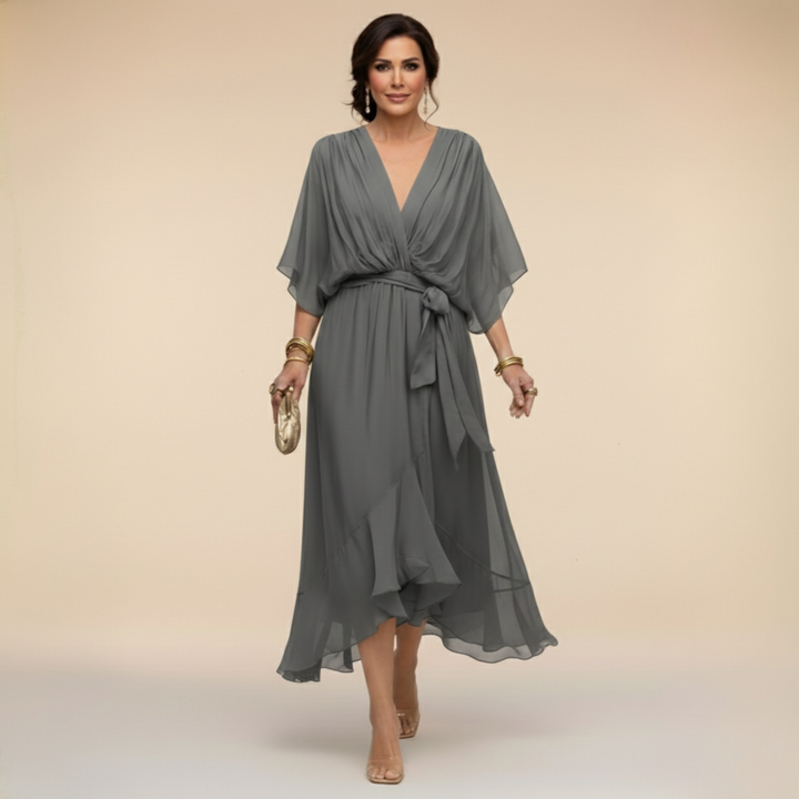 MONICA - VESTIDO DE GASA CON ESCOTE EN V