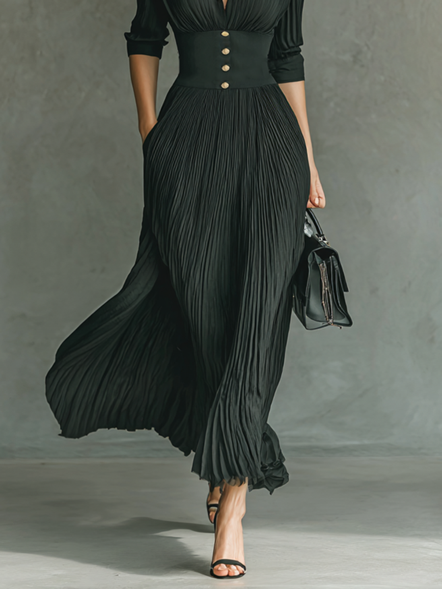 VESTIDO MAXI DE CUELLO SOLAPADO