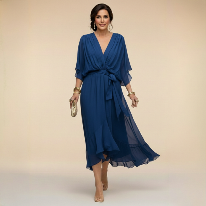 MONICA - VESTIDO DE GASA CON ESCOTE EN V