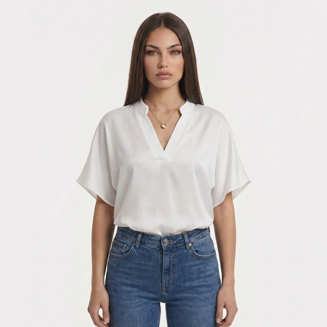 BLANCA - BLUSA SENCILLA CON CUELLO EN V