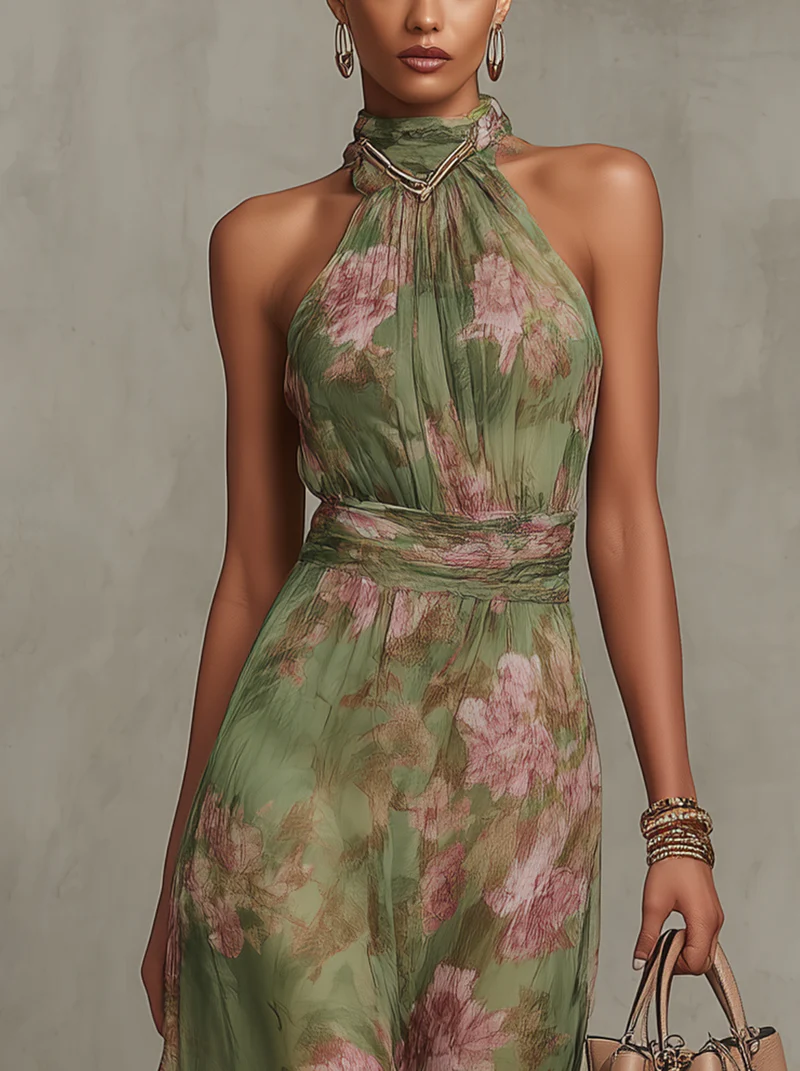 LIVIA | VESTIDO LARGO HALTER FLORAL