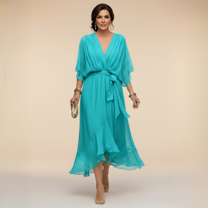 MONICA - VESTIDO DE GASA CON ESCOTE EN V