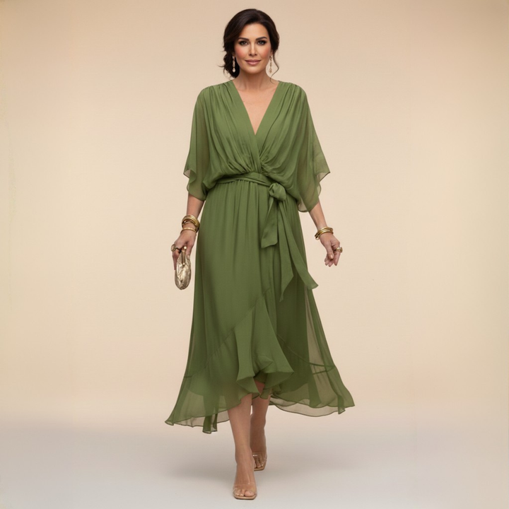 MONICA - VESTIDO DE GASA CON ESCOTE EN V