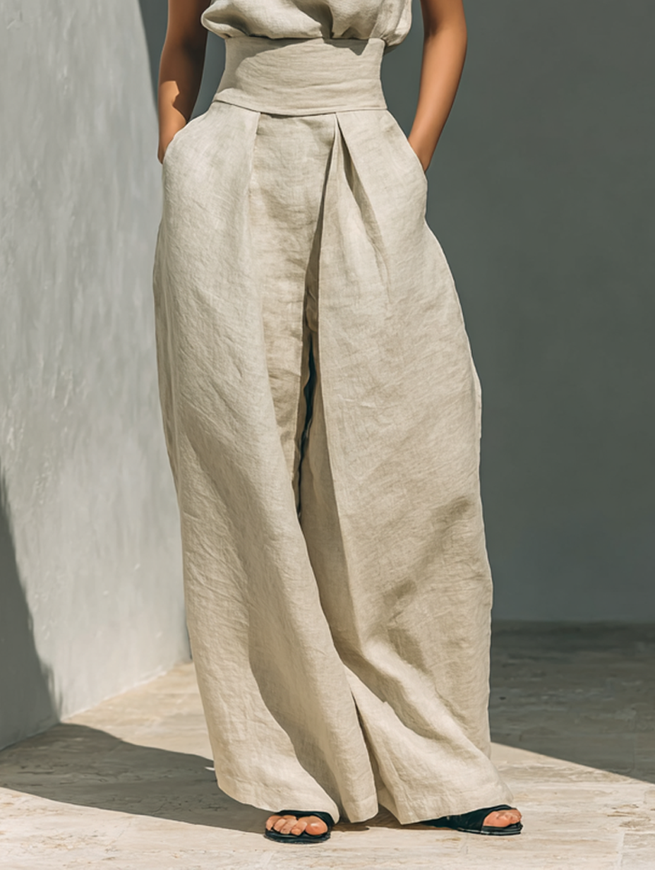 CONJUNTO DE BLUSA SIN MANGAS Y PANTALONES ANCHOS PARA MUJER