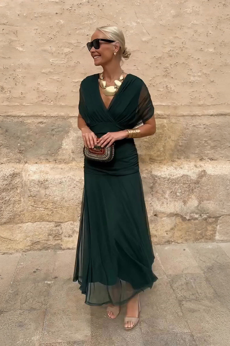 LUISA - ELEGANTE VESTIDO LARGO DE FIESTA CON ESCOTE EN V