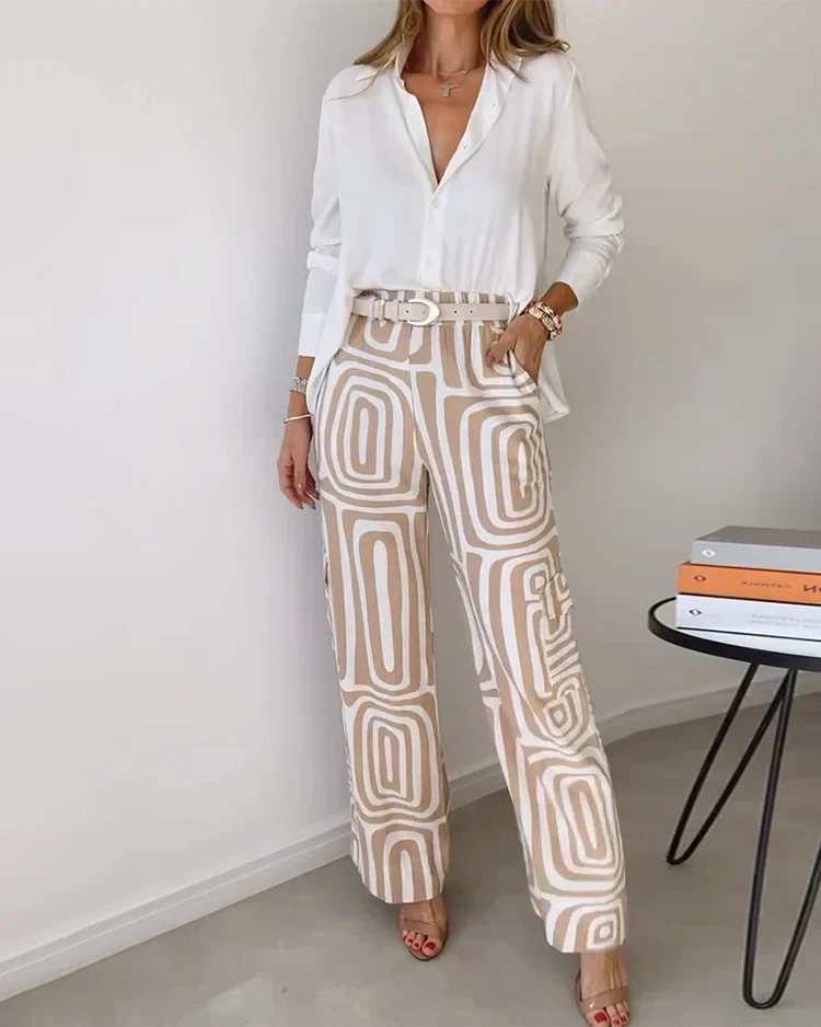 BLANCA - ELEGANTE CONJUNTO BLUSA Y PANTALON
