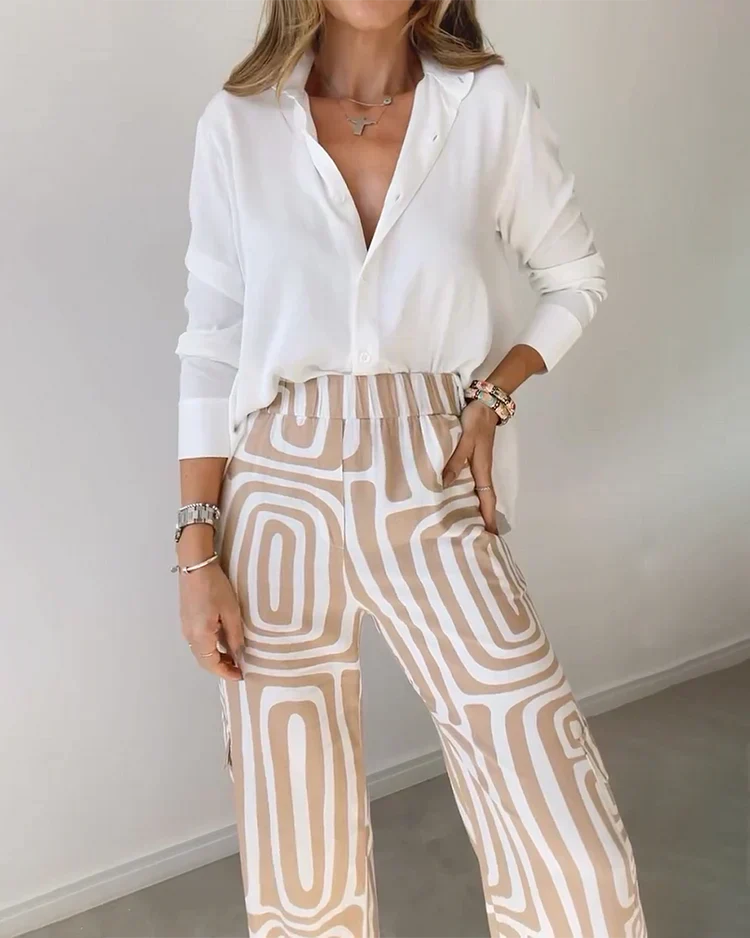BLANCA - ELEGANTE CONJUNTO BLUSA Y PANTALON