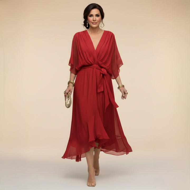 MONICA - VESTIDO DE GASA CON ESCOTE EN V