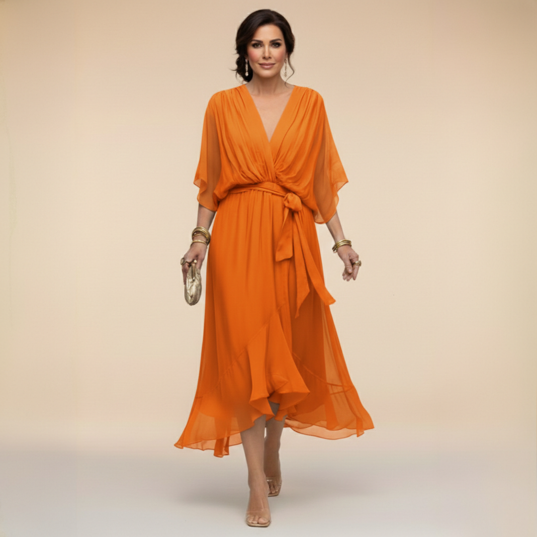 MONICA - VESTIDO DE GASA CON ESCOTE EN V