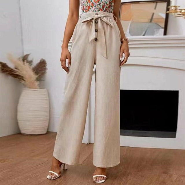 PANTALONES ANCHOS ELEGANTES DE COLOR LISO