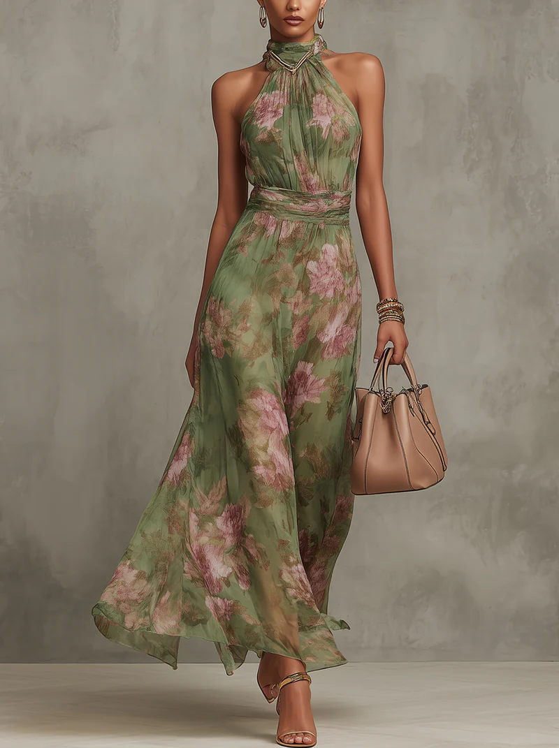 LIVIA | VESTIDO LARGO HALTER FLORAL