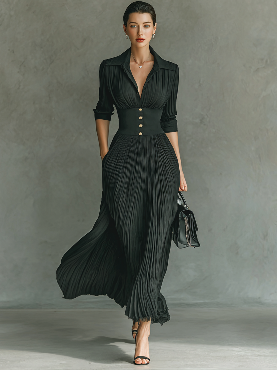 VESTIDO MAXI DE CUELLO SOLAPADO